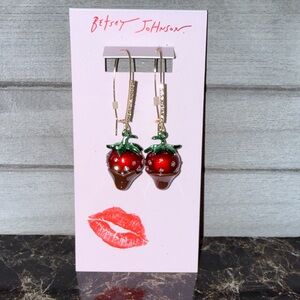 Betsey Johnson Red and Green Strawberry Dangle Earrings